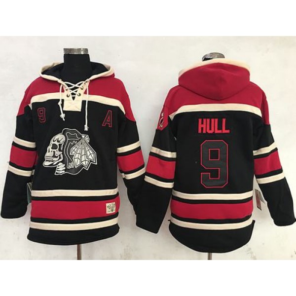 Blackhawks #9 Bobby Hull Black Sawyer Hooded Sweatshirt Stitched Jersey