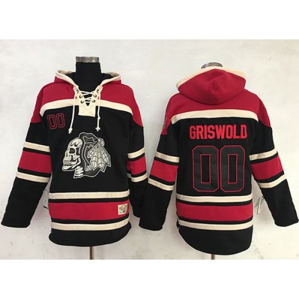 Blackhawks #00 Clark Griswold Black Sawyer Hooded Sweatshirt Stitched Jersey