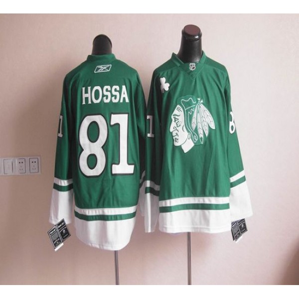 Blackhawks St Patty's Day #81 Marian Hossa Green Stitched Jersey