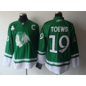 Blackhawks #19 Jonathan Toews Green St. Patty's Day Stitched Jersey