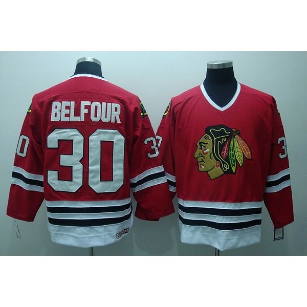 Blackhawks #30 ED Belfour Stitched Red CCM Throwback Jersey