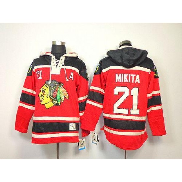 Blackhawks #21 Stan Mikita Red Sawyer Hooded Sweatshirt Stitched Jersey