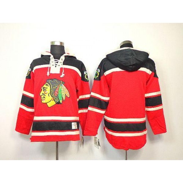 Blackhawks Blank Red Sawyer Hooded Sweatshirt Stitched Jersey
