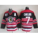 Blackhawks #7 Chris Chelios Red Black 75TH CCM Stitched Jersey