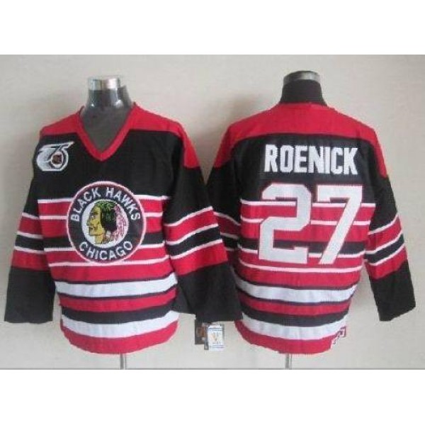 Blackhawks #27 Jeremy Roenick Red Black 75TH CCM Stitched Jersey