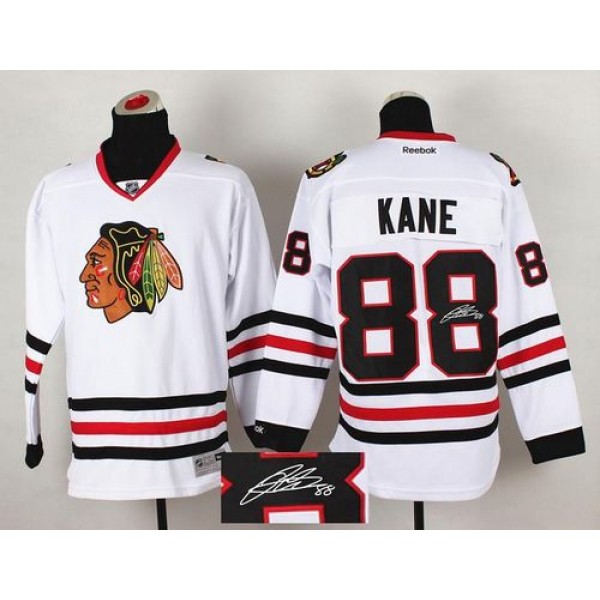 Blackhawks #88 Patrick Kane White Autographed Stitched Jersey
