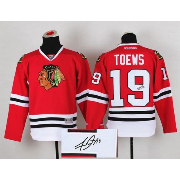 Blackhawks #19 Jonathan Toews Red Autographed Stitched Jersey