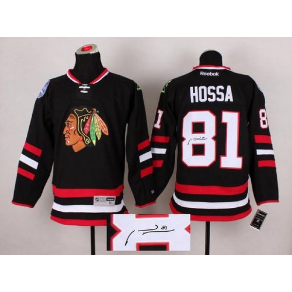 Blackhawks #81 Marian Hossa Black Autographed Stitched Jersey