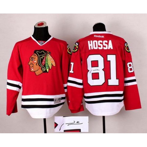 Blackhawks #81 Marian Hossa Red Autographed Stitched Jersey