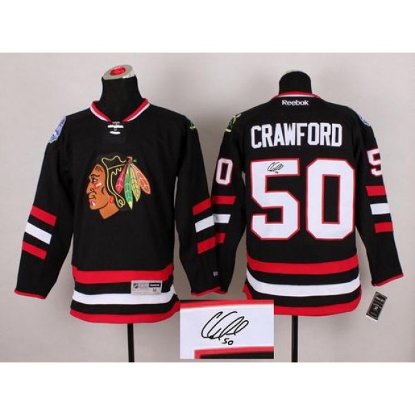 Blackhawks #50 Corey Crawford Black Autographed Stitched Jersey