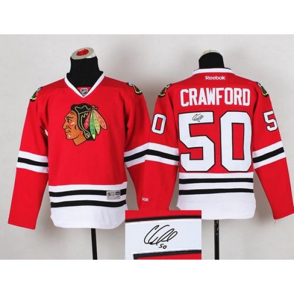 Blackhawks #50 Corey Crawford Red Autographed Stitched Jersey
