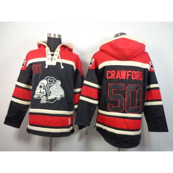 Blackhawks #50 Corey Crawford Black Sawyer Hooded Sweatshirt Stitched Jersey