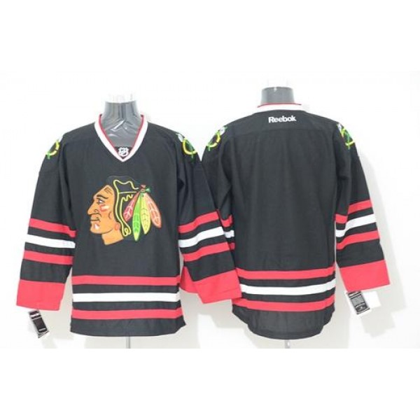 Blackhawks Stitched Blank Black Jersey