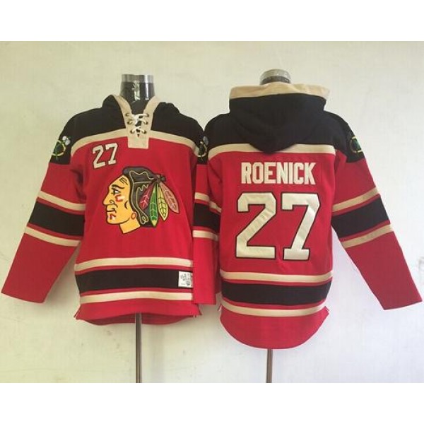 Blackhawks #27 Jeremy Roenick Red Sawyer Hooded Sweatshirt Stitched Jersey