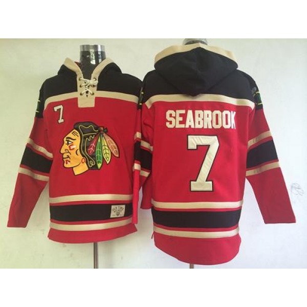 Blackhawks #7 Brent Seabrook Red Sawyer Hooded Sweatshirt Stitched Jersey