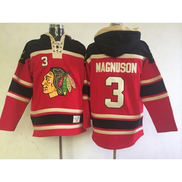 Blackhawks #3 Keith Magnuson Red Sawyer Hooded Sweatshirt Stitched Jersey