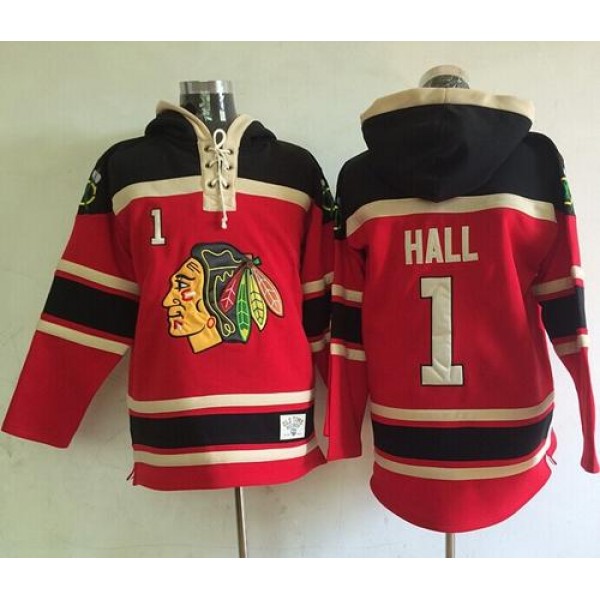Blackhawks #1 Glenn Hall Red Sawyer Hooded Sweatshirt Stitched Jersey