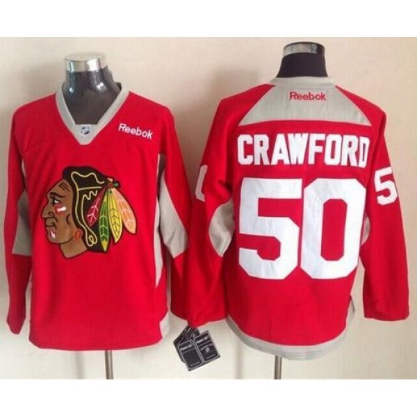 Blackhawks #50 Corey Crawford Red Practice Stitched Jersey