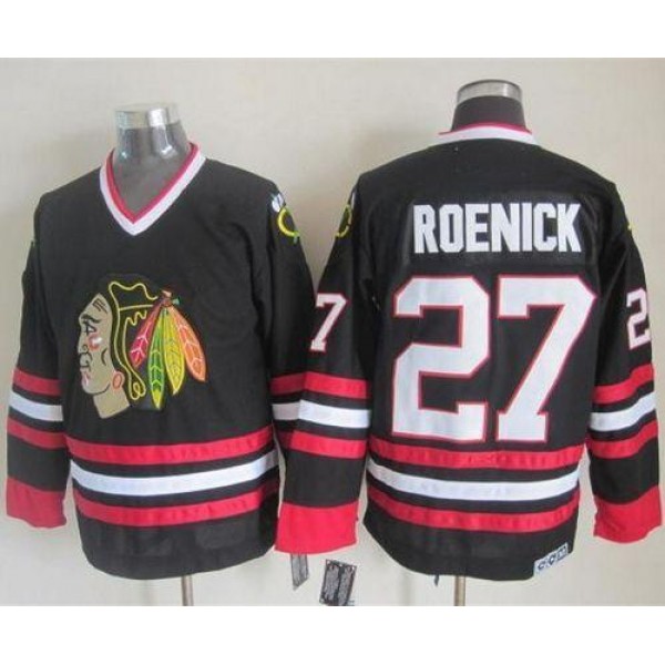 Blackhawks #27 Jeremy Roenick Black CCM Throwback Stitched Jersey