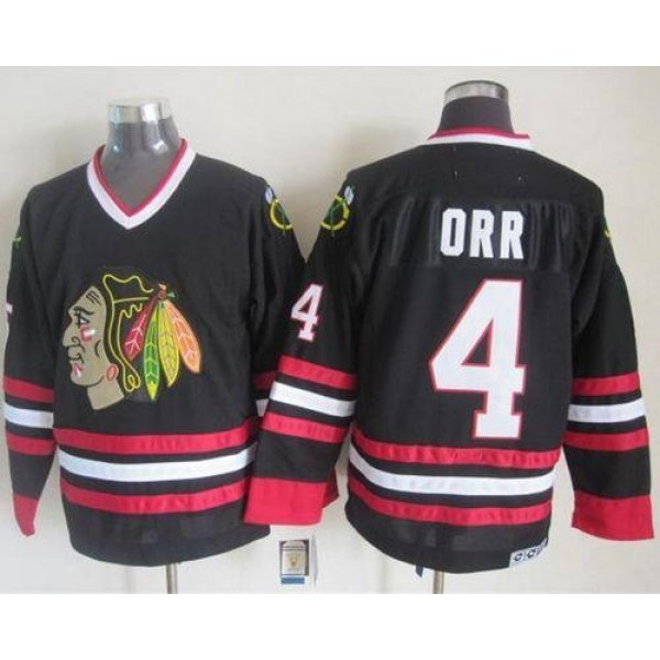 Blackhawks #4 Bobby Orr Black CCM Throwback Stitched Jersey