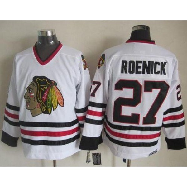 Blackhawks #27 Jeremy Roenick White CCM Throwback Stitched Jersey