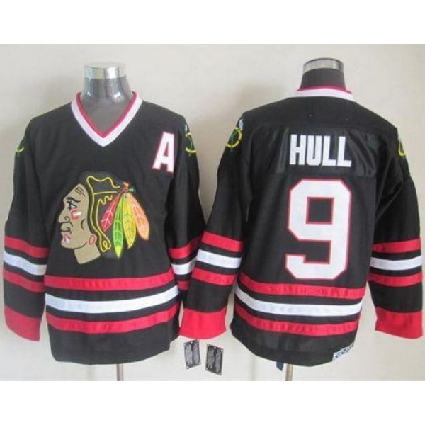 Blackhawks #9 Bobby Hull Black CCM Throwback Stitched Jersey