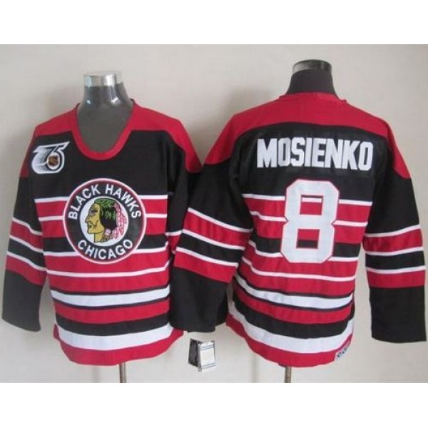 Blackhawks #8 Bill Mosienko Red Black 75TH CCM Stitched Jersey