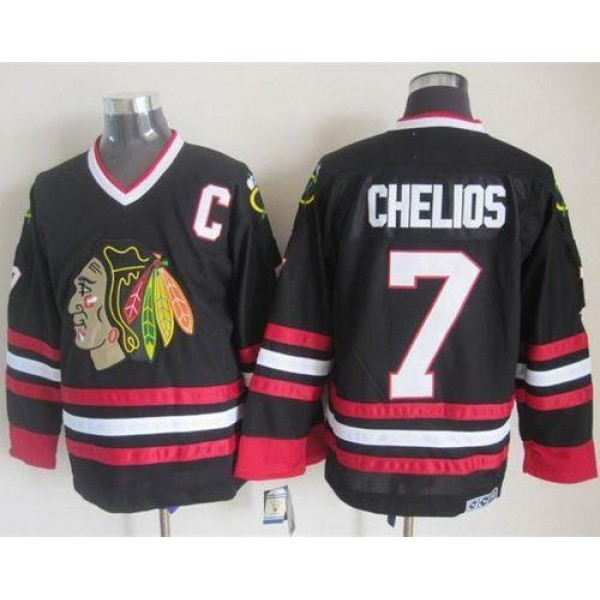 Blackhawks #7 Chris Chelios Black CCM Throwback Stitched Jersey