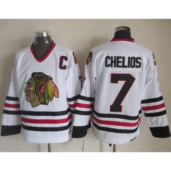 Blackhawks #7 Chris Chelios White CCM Throwback Stitched Jersey