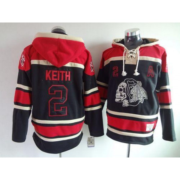 Blackhawks #2 Duncan Keith Black Sawyer Hooded Sweatshirt Stitched Jersey