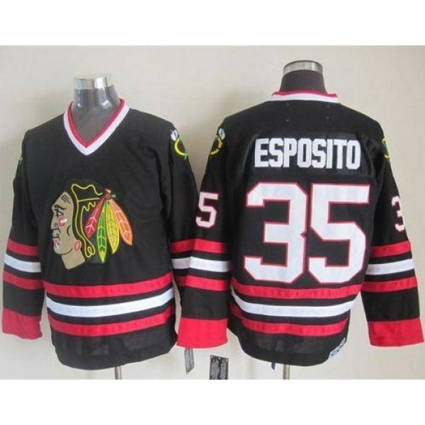 Blackhawks #35 Tony Esposito Black CCM Throwback Stitched Jersey