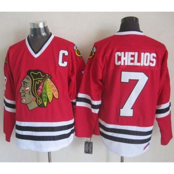 Blackhawks #7 Chris Chelios Red CCM Throwback Stitched Jersey