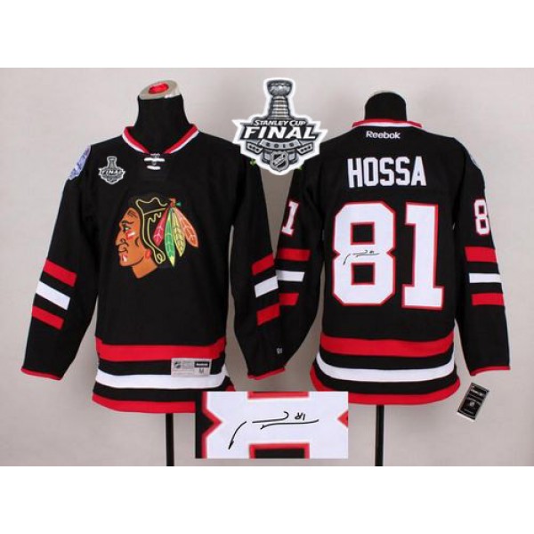 Blackhawks #81 Marian Hossa Black Autographed 2015 Stanley Cup Stitched Jersey