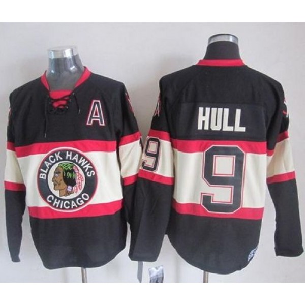 Blackhawks #9 Bobby Hull Black Third CCM Stitched Jersey
