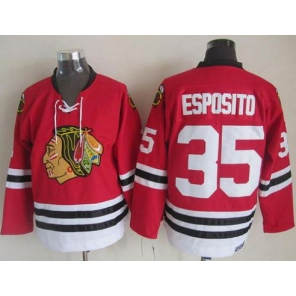Blackhawks #35 Tony Esposito Red CCM Throwback Stitched Jersey