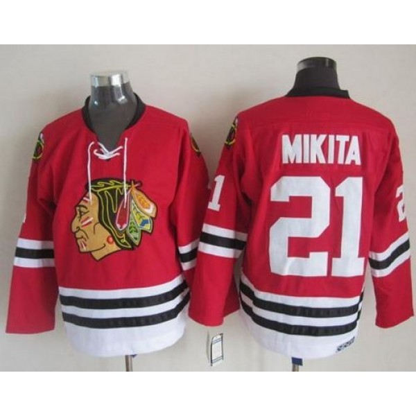 Blackhawks #21 Stan Mikita Stitched Red CCM Throwback Jersey