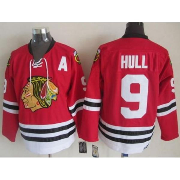 Blackhawks #9 Bobby Hull Red CCM Throwback Stitched Jersey