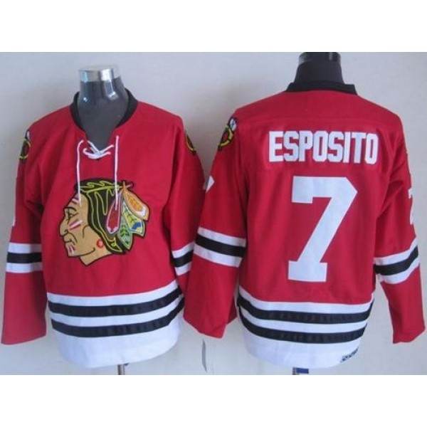 Blackhawks #7 Tony Esposito Red CCM Throwback Stitched Jersey