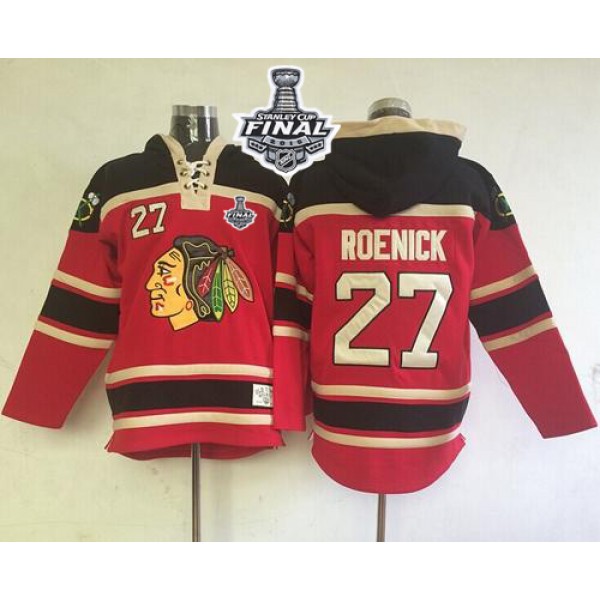 Blackhawks #27 Jeremy Roenick Red Sawyer Hooded Sweatshirt 2015 Stanley Cup Stitched Jersey