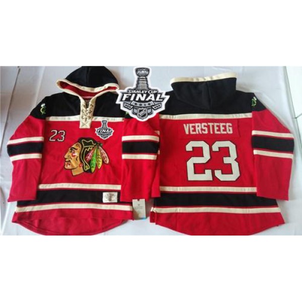 Blackhawks #23 Kris Versteeg Red Sawyer Hooded Sweatshirt 2015 Stanley Cup Stitched Jersey
