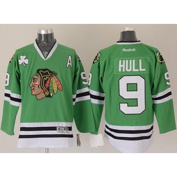 Blackhawks #9 Bobby Hull Green Stitched Jersey