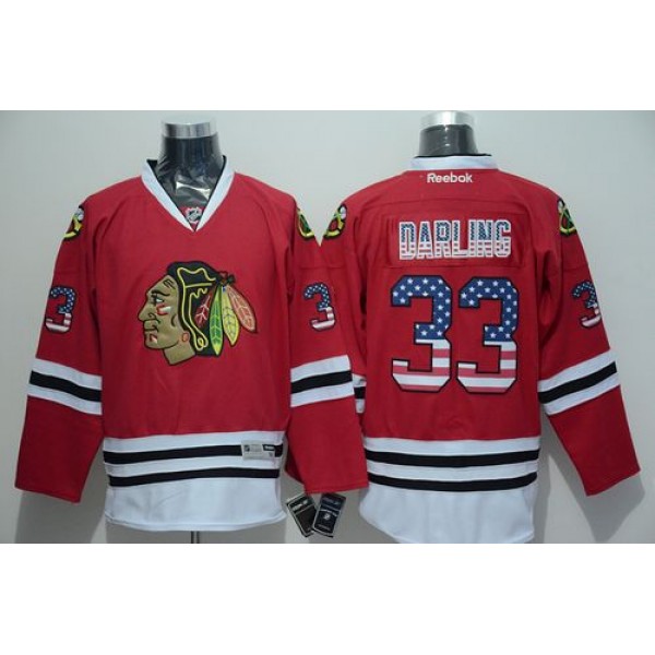 Blackhawks #33 Scott Darling Red USA Flag Fashion Stitched Jersey