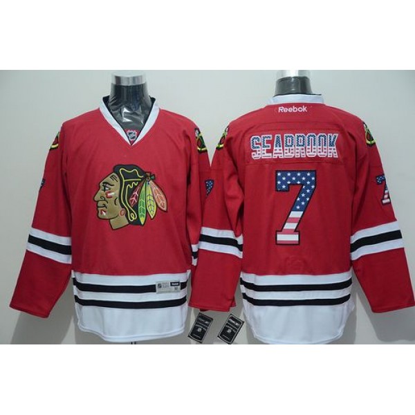 Blackhawks #7 Brent Seabrook Red USA Flag Fashion Stitched Jersey