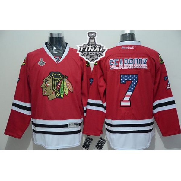 Blackhawks #7 Brent Seabrook Red USA Flag Fashion 2015 Stanley Cup Stitched Jersey