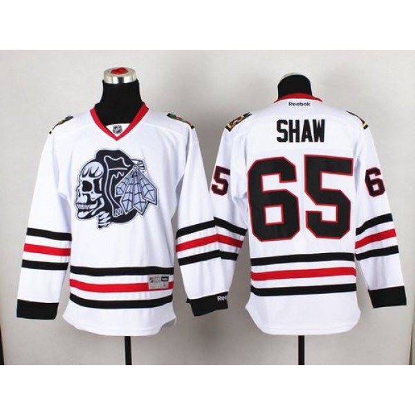 Blackhawks #65 Andrew Shaw White(White Skull) Stitched Jersey