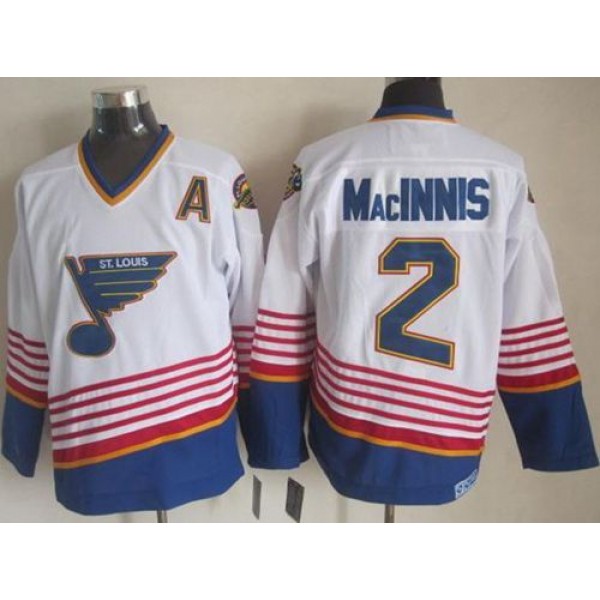 Blues #2 Al MacInnis White Light Blue CCM Throwback Stitched Jersey