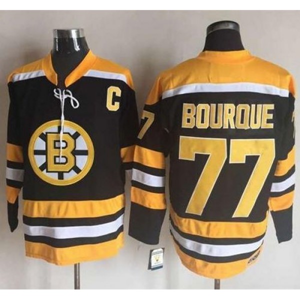 Bruins #77 Ray Bourque Black Yellow CCM Throwback New Stitched Jersey