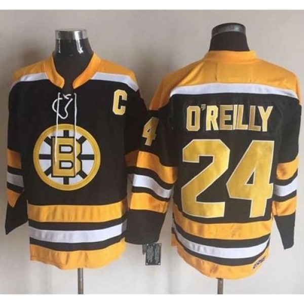 Bruins #24 Terry O'Reilly Black Yellow CCM Throwback New Stitched Jersey