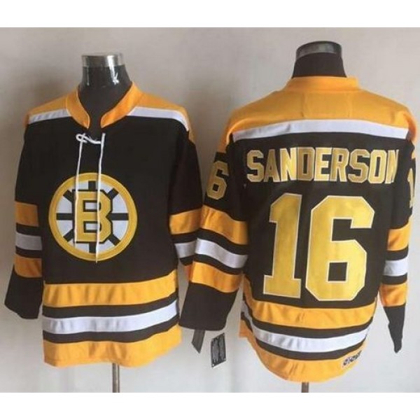 Bruins #16 Derek Sanderson Black Yellow CCM Throwback New Stitched Jersey