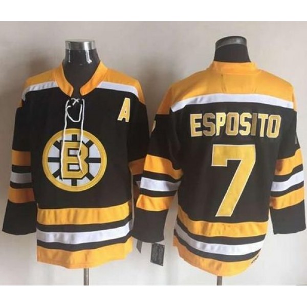 Bruins #7 Phil Esposito Black Yellow CCM Throwback New Stitched Jersey
